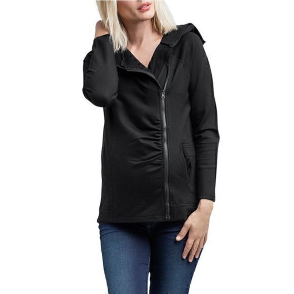 Nom Maternity Black Rainier Fleece Lined Zip Hoodie Size L